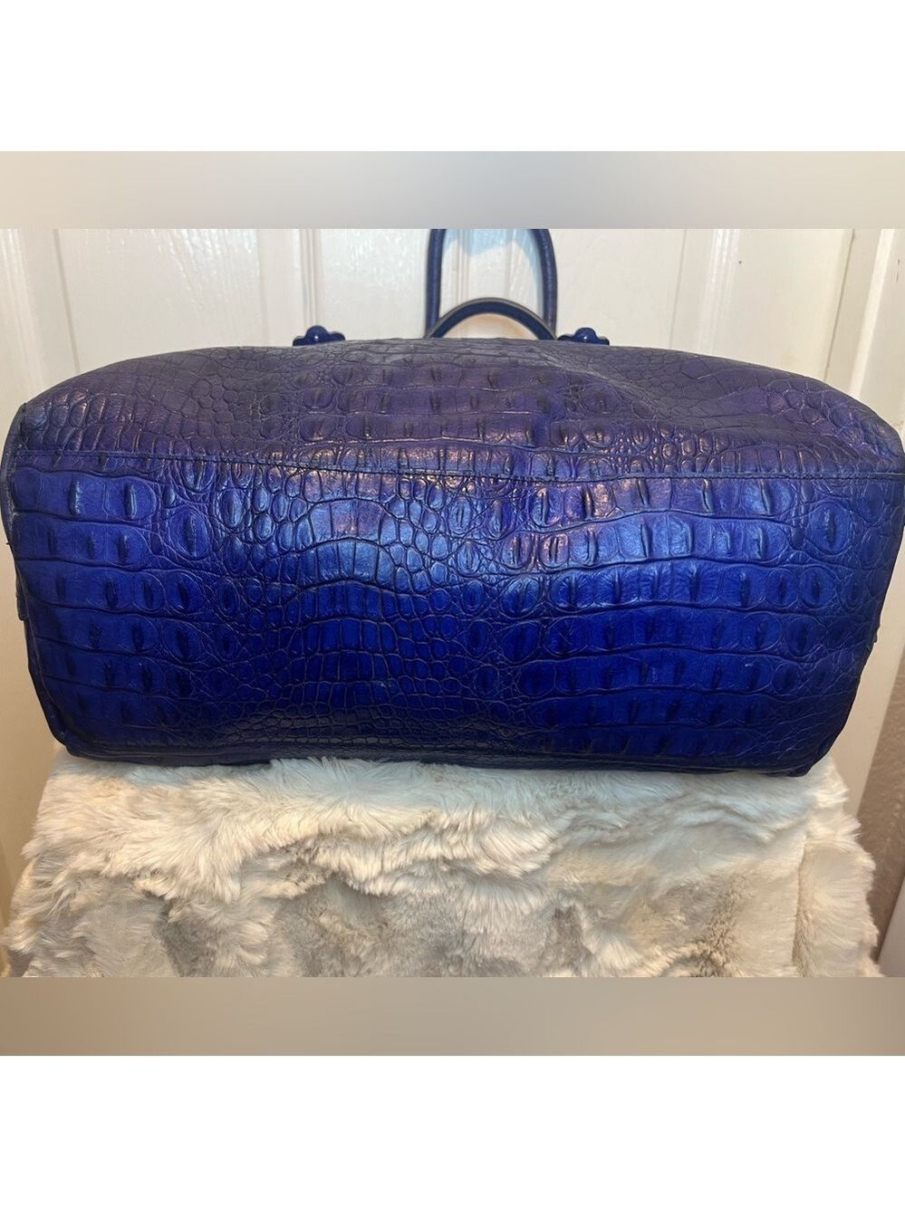 FURLA LEATHER (CANDY BAG) CROCODILE EMBOSSED SATCHEL TOTE PURPLE/BLUE - Picture 10 of 15